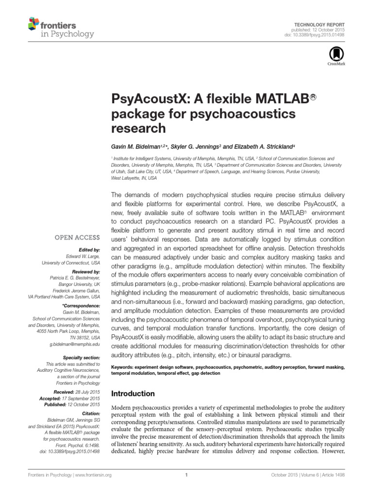 PsyAcoustX A Flexible MATLAB Package For Psychoacoustics Research | PDF ...