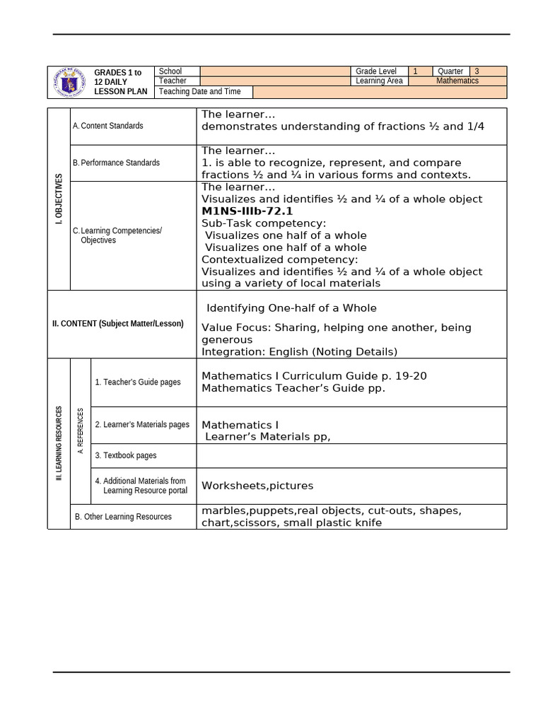 DLP Math 1 For Demo-Teaching | PDF | Learning | Lesson Plan
