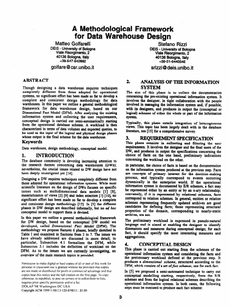 A Methodological Framework For Data Warehouse Design - Golfarelli | PDF ...