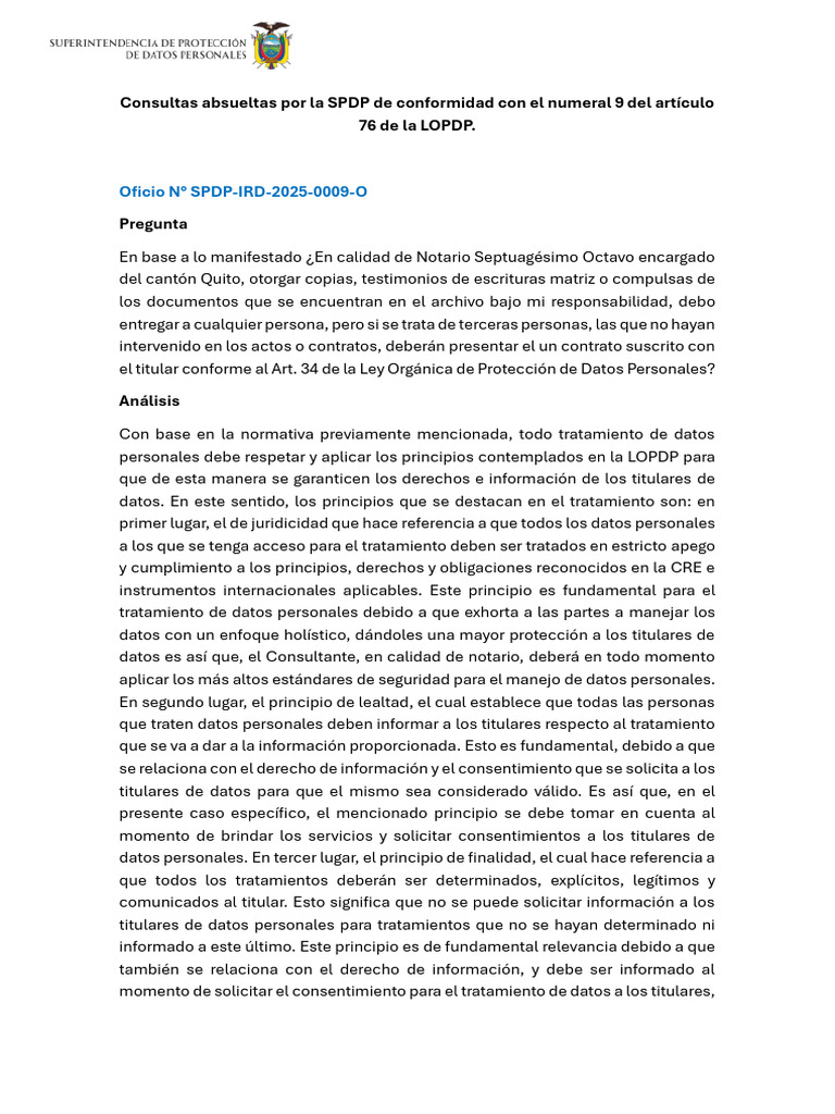 Consultas Absueltas Por La SPDP | PDF | Privacidad de la información ...