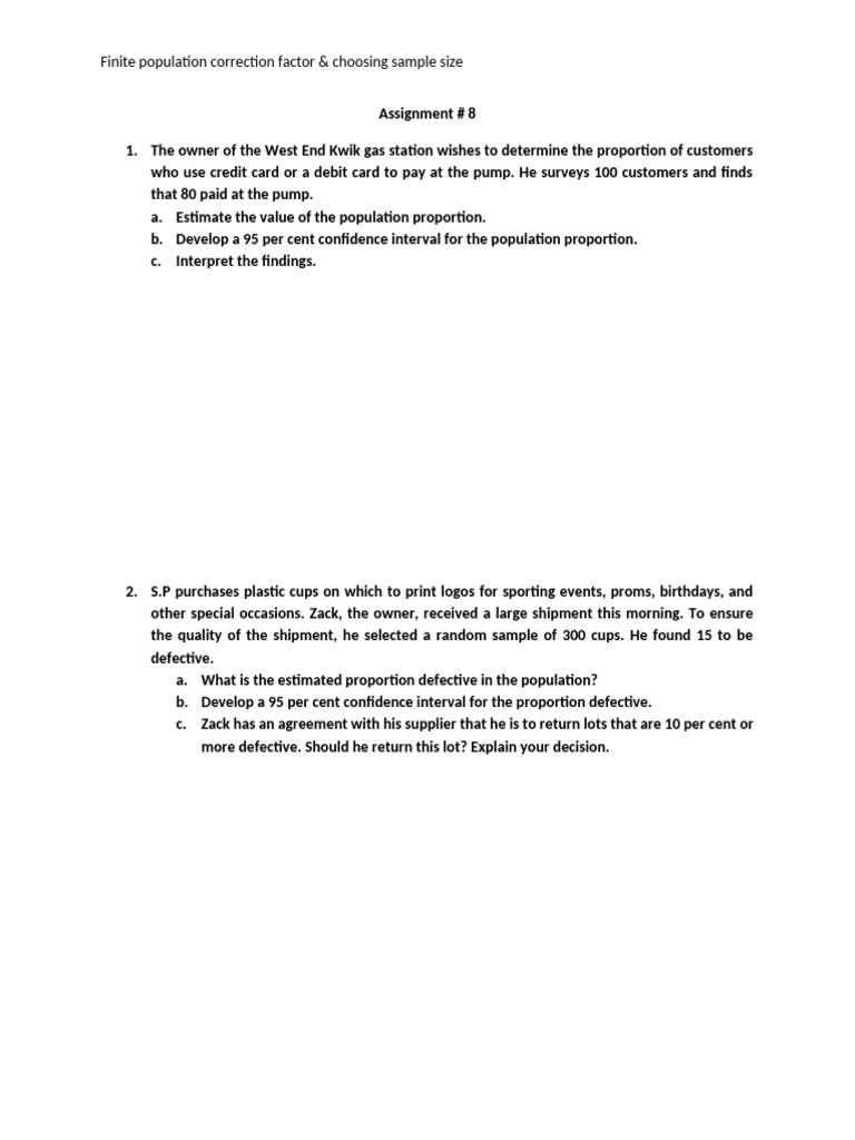 Finite Population Correction Factor & Choosing Sample Size | PDF