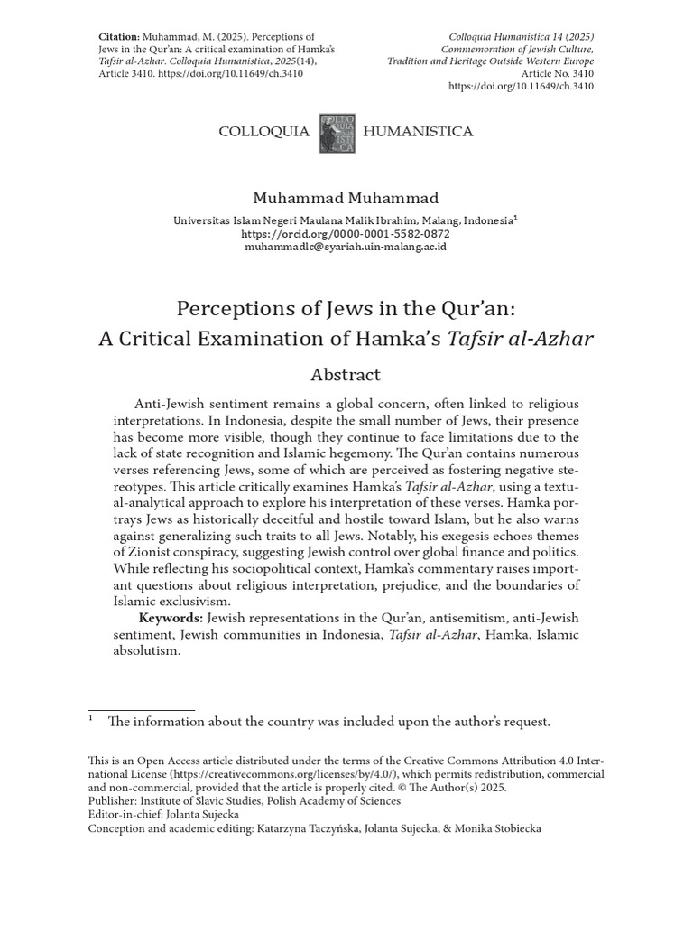 Perceptions of Jews in The Qur'an A Critical Examination of Hamka's ...