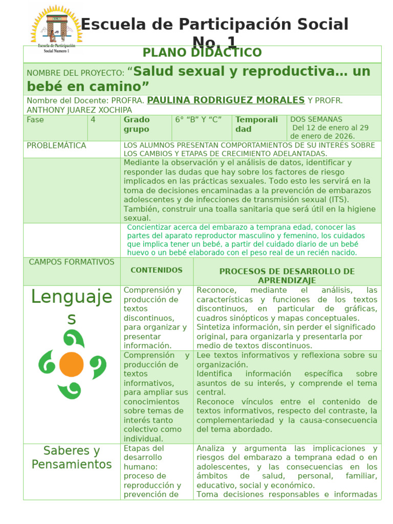 Plano Didactico Noviembre 1 | PDF | Control de la natalidad | Menstruación