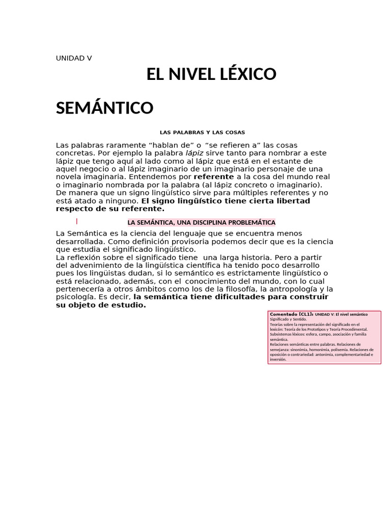 U 5. El Nivel Léxico-Semántico | PDF | Palabra | Lingüística