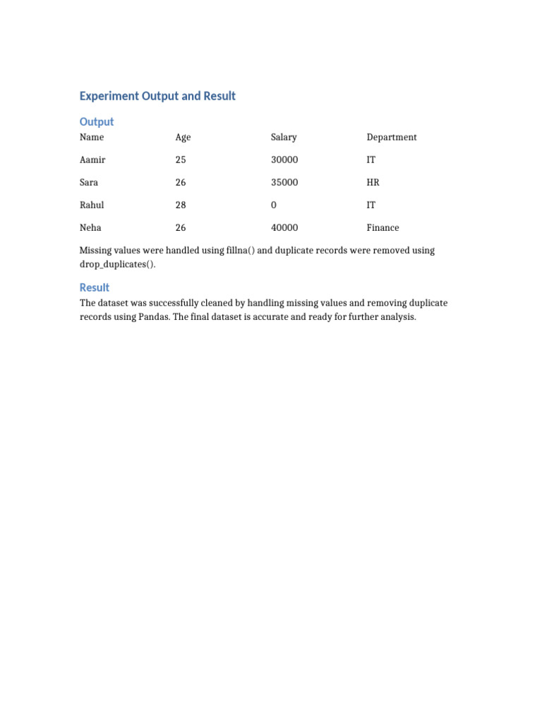 Data Cleaning Experiment Output | PDF