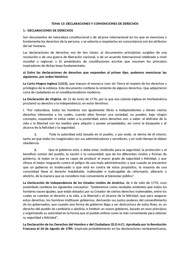 Tema 13 - Declaraciones y Convenciones de Derechos | PDF | Derechos ...