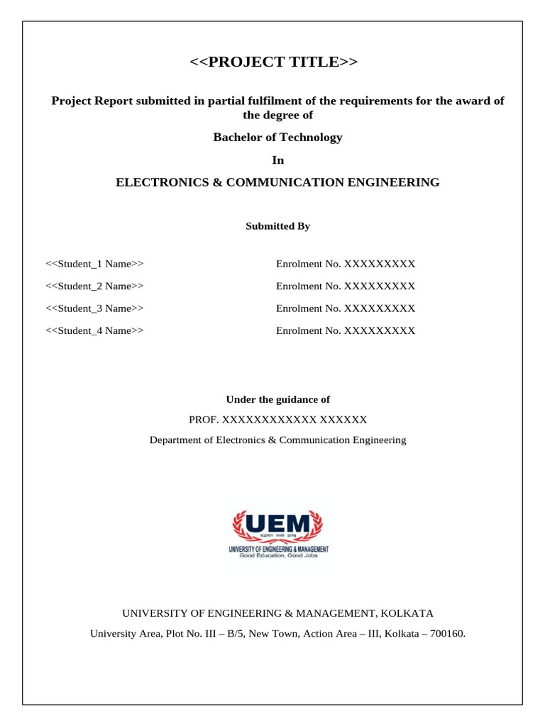 Uemk Btech Ece Non Final Year Project Report Format | PDF