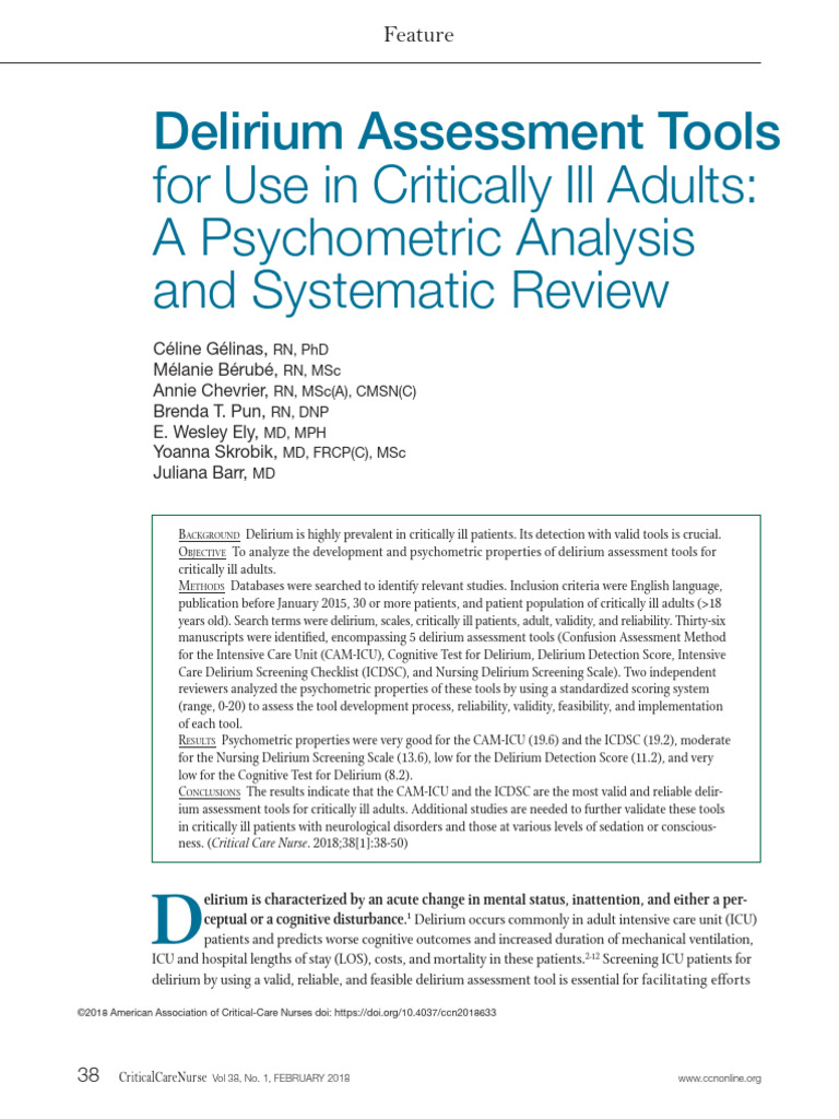 Delirium Assessment Tools | PDF | Intensive Care Unit | Psychometrics