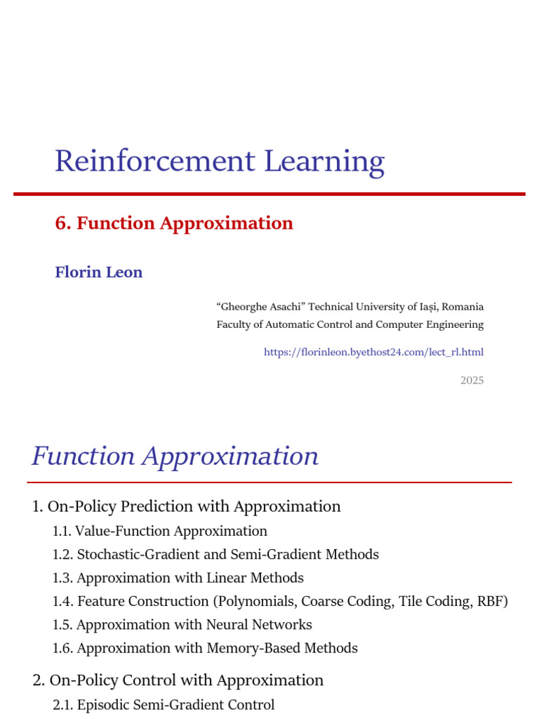 Reinforcement Learning: Function Approximation | PDF | Machine Learning ...