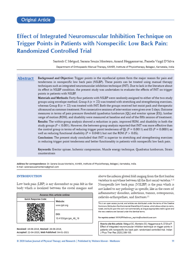 Effect of Integrated Neuromuscular Inhibition.6 | PDF | Myofascial ...