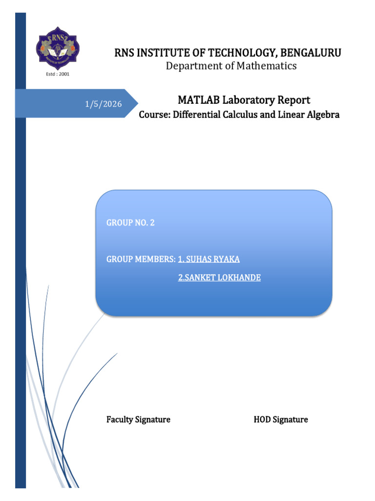 MATLAB Laboratory Report sanket (1) | PDF | Matrix (Mathematics ...