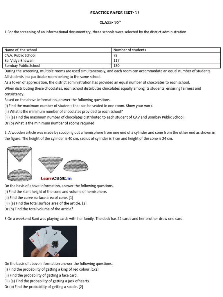 10th Class Case Study Practice Sheet | PDF | Sphere