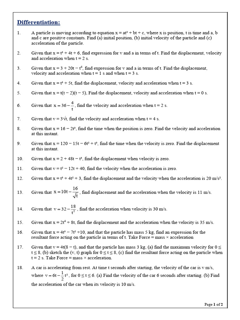 KM Integration Differentiation | PDF | Acceleration | Velocity
