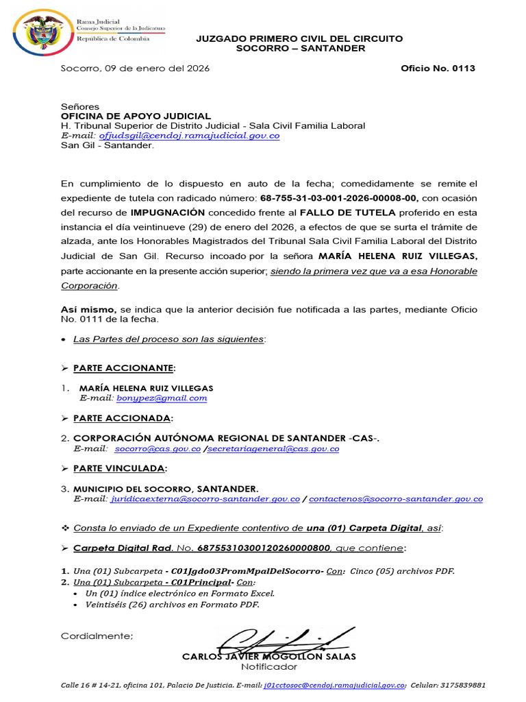 Oficio No. 0113 - Remite Expediente | PDF