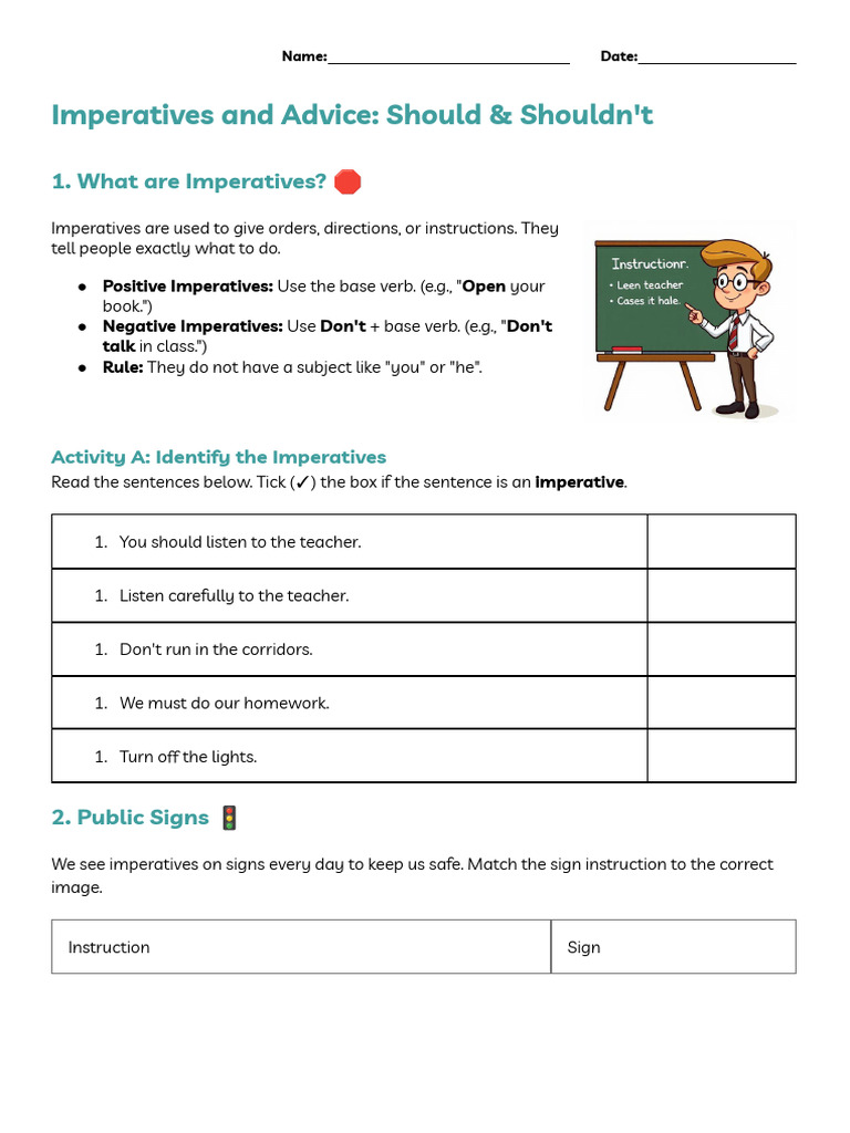Imperative Sentence and Advice (Should - Shouldn't) | PDF