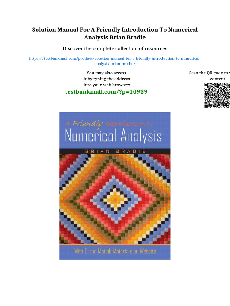 Solution Manual for A Friendly Introduction to Numerical Analysis Brian Bradie No Waiting Time ...
