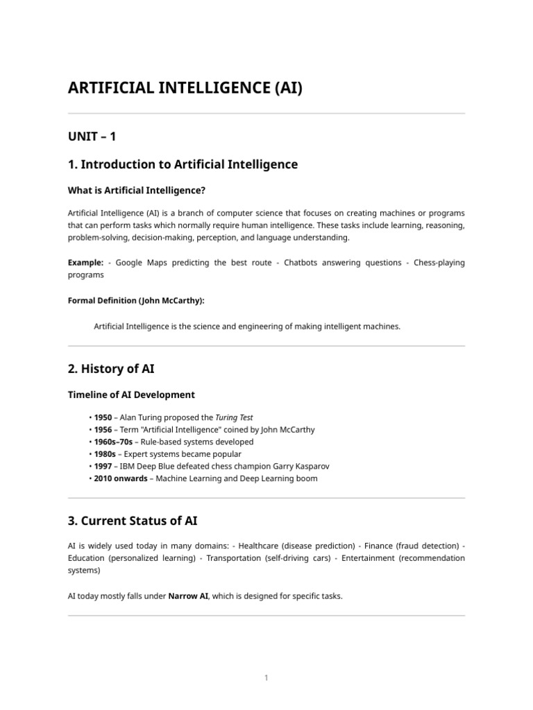 Artificial Intelligence - Unit 1 & Unit 2 College Notes | PDF ...