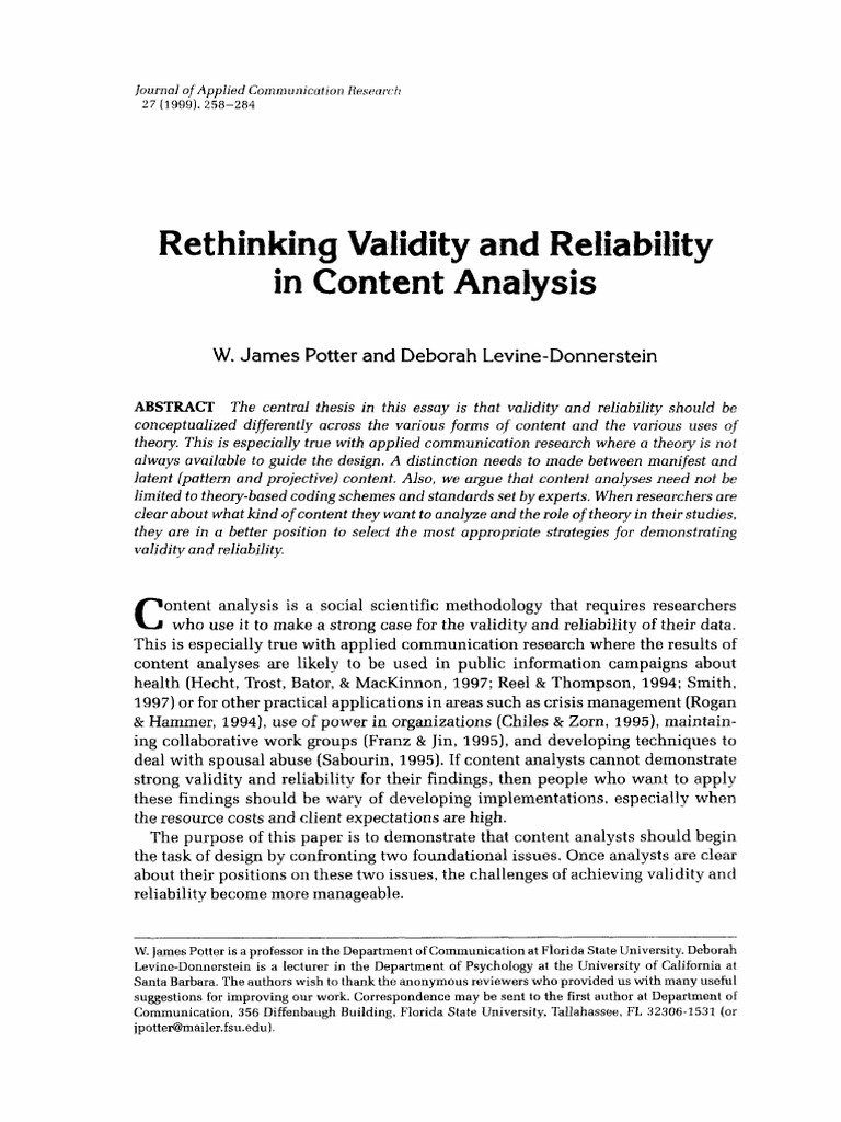 Rethinking Validity and Reliability in Content Analysis | PDF