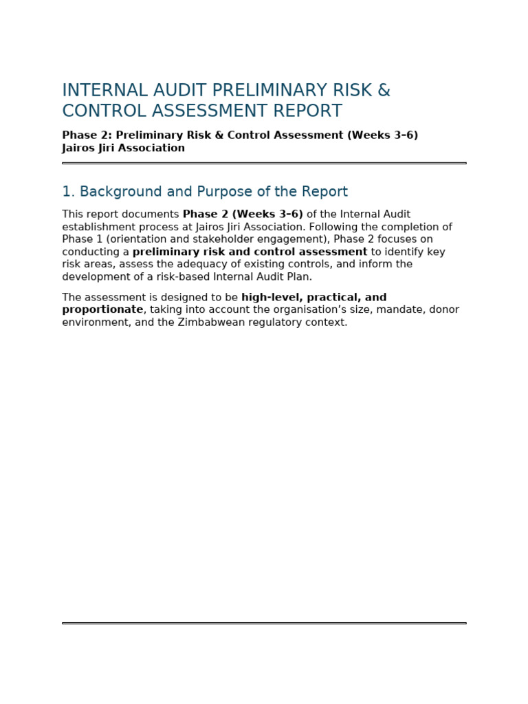 Internal Audit Preliminary Risk & Control Assessment - Phase 2 (Weeks 3 ...
