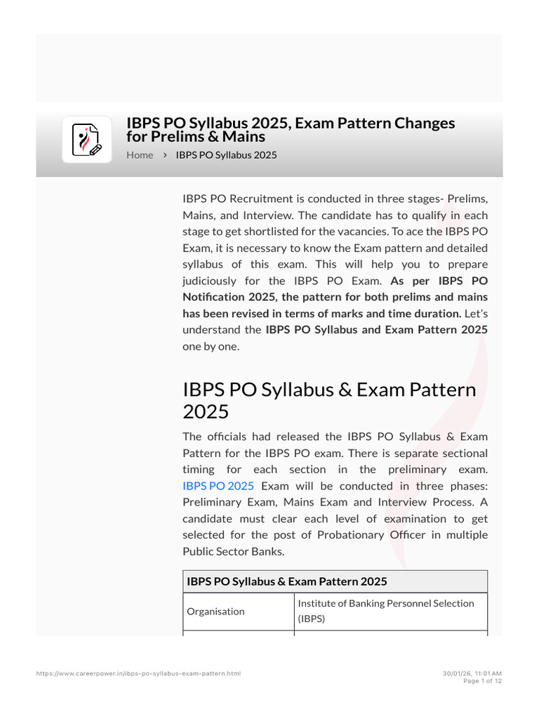IBPS PO Syllabus 2025, Exam Pattern Changes for Prelims & Mains | PDF