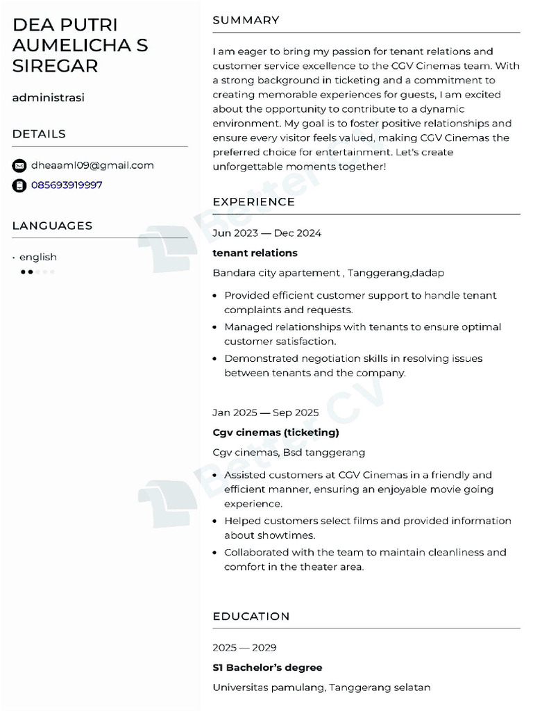 CV Dea Putri Aumelicha Siregar | PDF