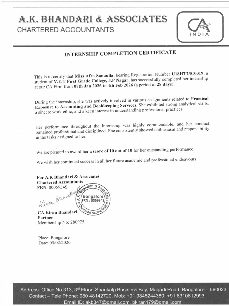 Internship Certificate AA | PDF