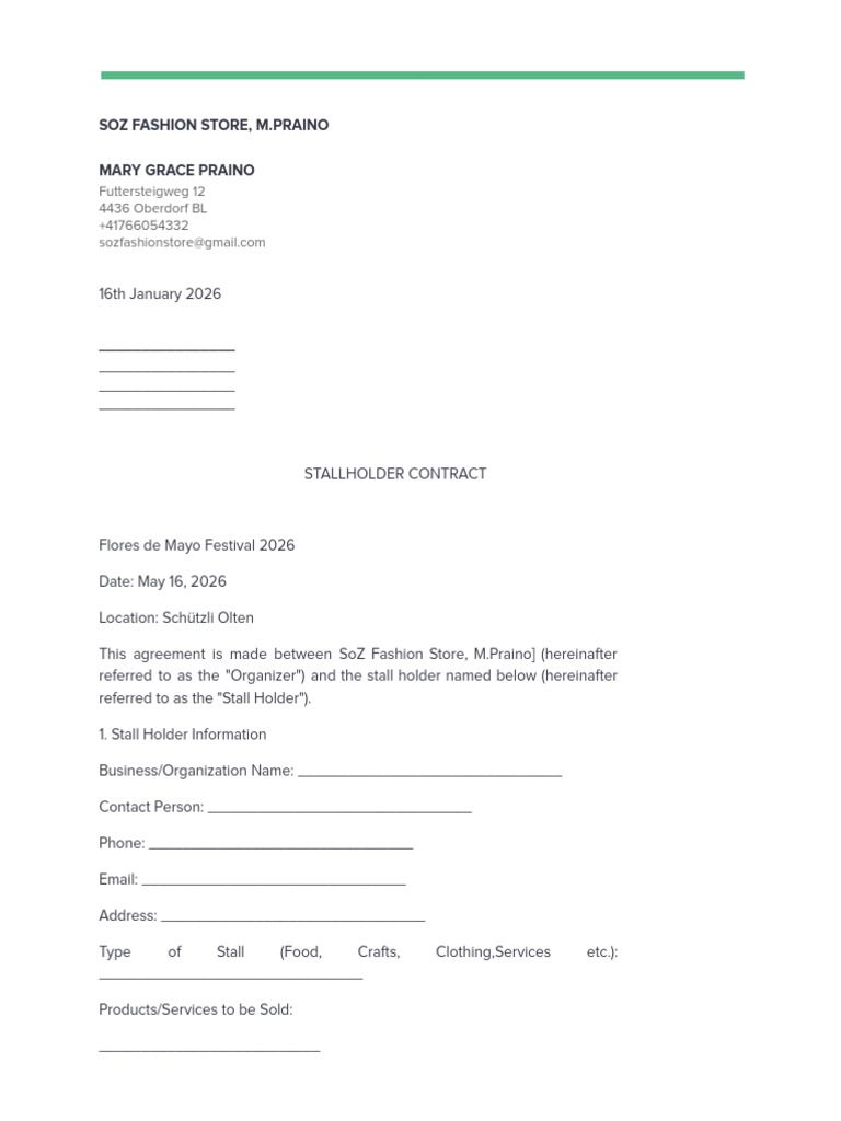 Stall Contract 2026 | PDF | Legal Liability
