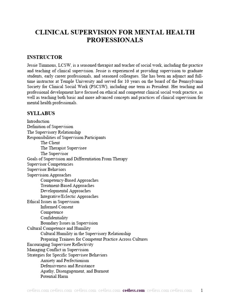 E068D Clinical Supervision For MH Professionals | PDF | Counseling ...