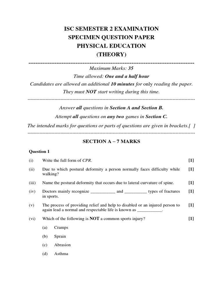 ISC Class 12 Physical Education (Theory) Question Paper (Sem 2) 2022 ...