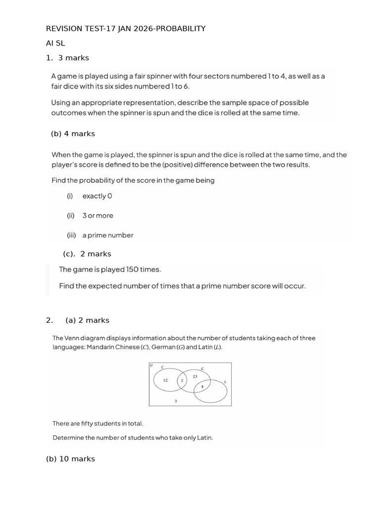 Revision Test-Ai SL - Probability | PDF
