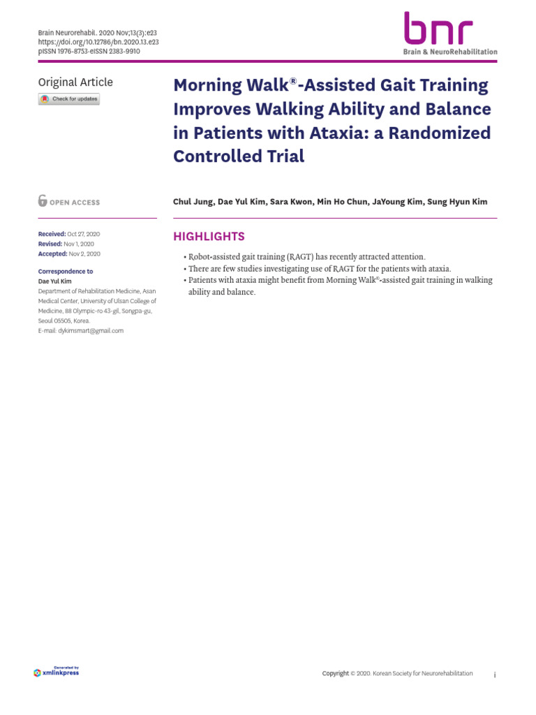 Jung 2020 Walking Ability and Balance Ataxia En | PDF | Balance ...