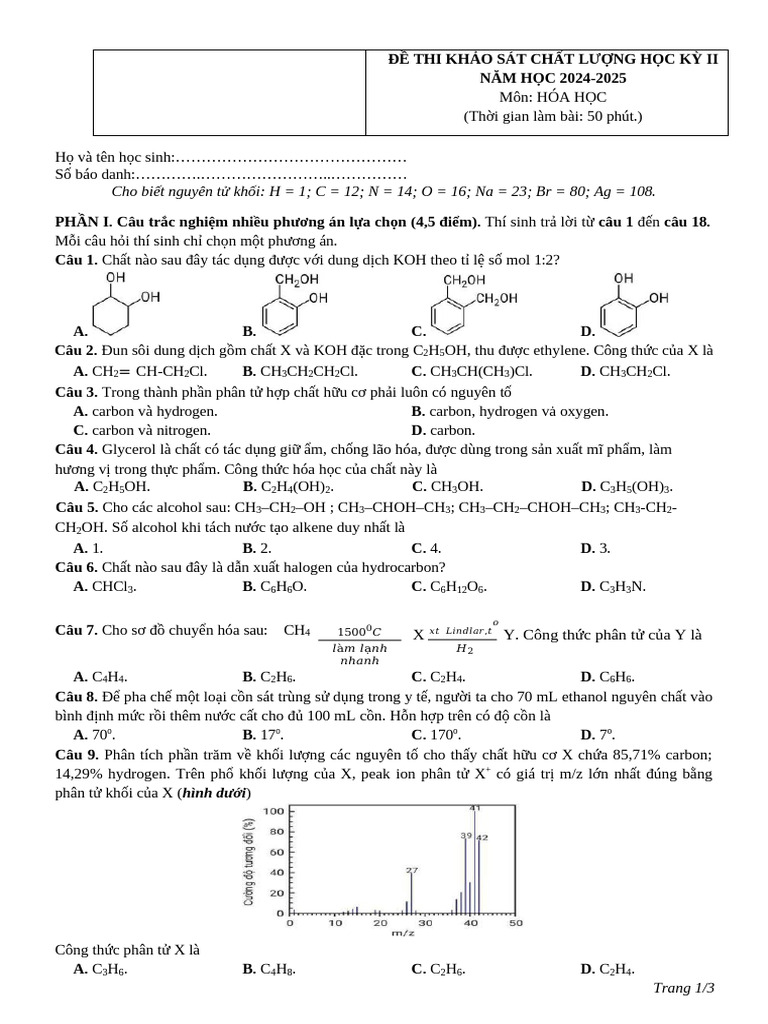De Thi Hoc Ky 2 Hoa Hoc 11 Nam 2024 2025 So GDDT Nam Dinh | PDF