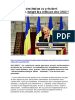 Roumanie, Destitution Du Président Enclenchée, Malgré Les Critiques Des ONG?!