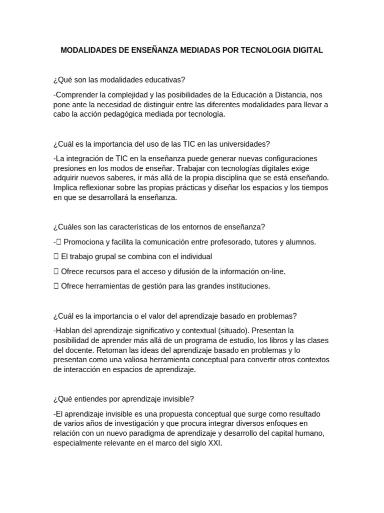 Modalidades de Enseñanza Mediadas Por Tecnologia Digital | PDF