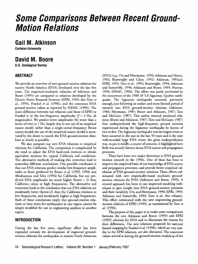 Atkinson Boore Comparisons SRL 1997 | PDF | Applied And ...
