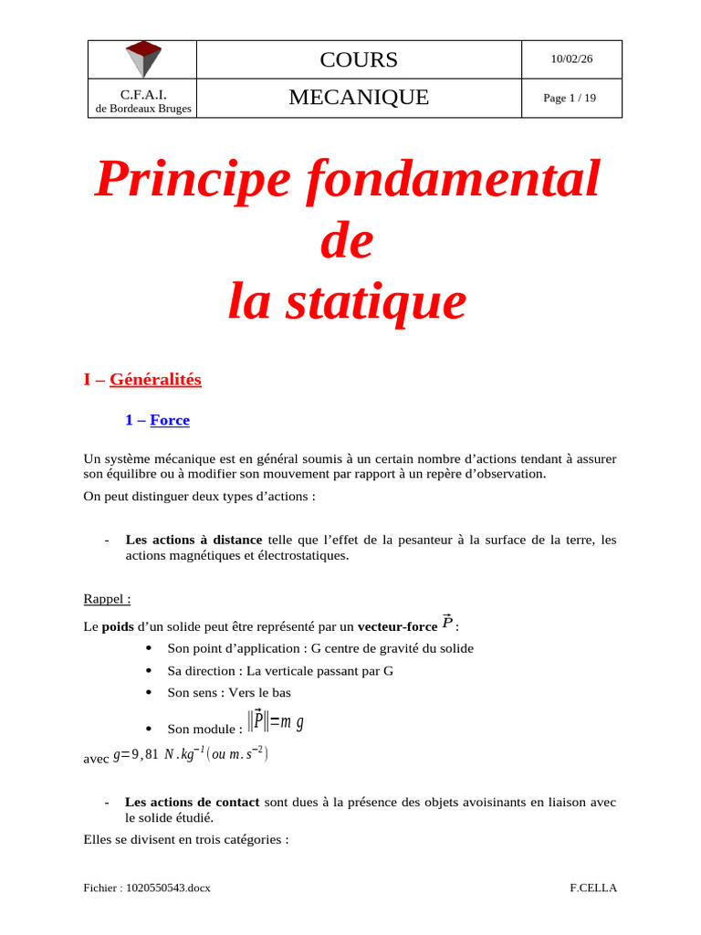 2-Principe Fondamental de La Statique | PDF | Moment d'une force | Obliger