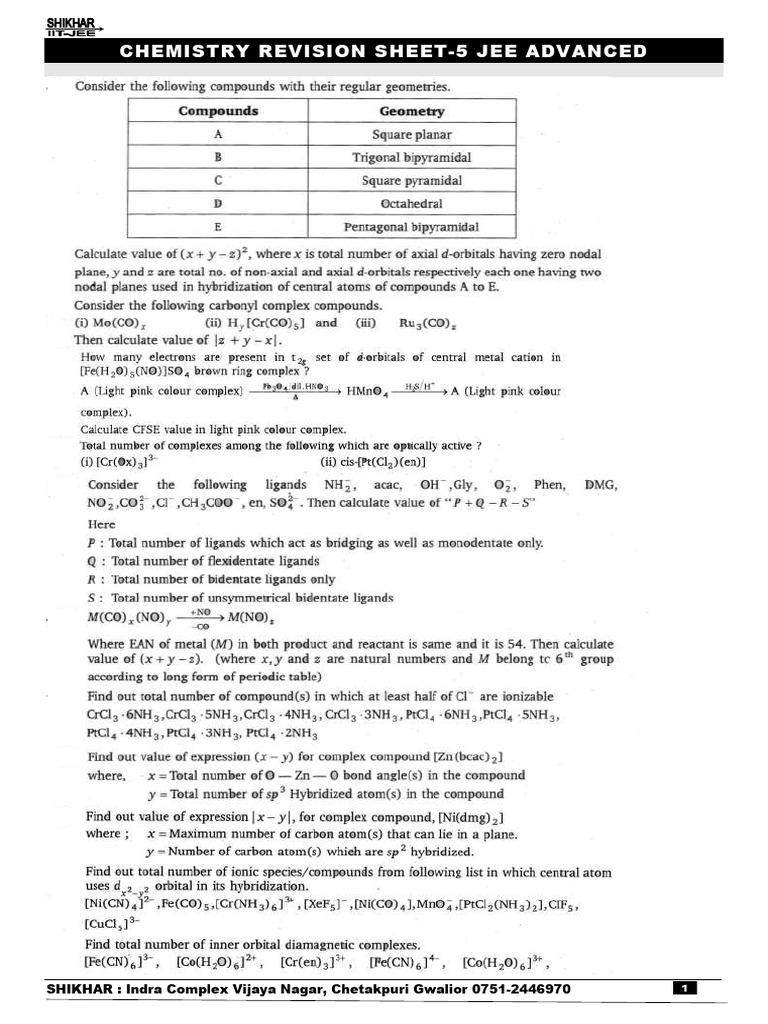 5-Revision Sheet JEE Adv. (With Ans.) 08.02.26 Tiwari Sir | PDF