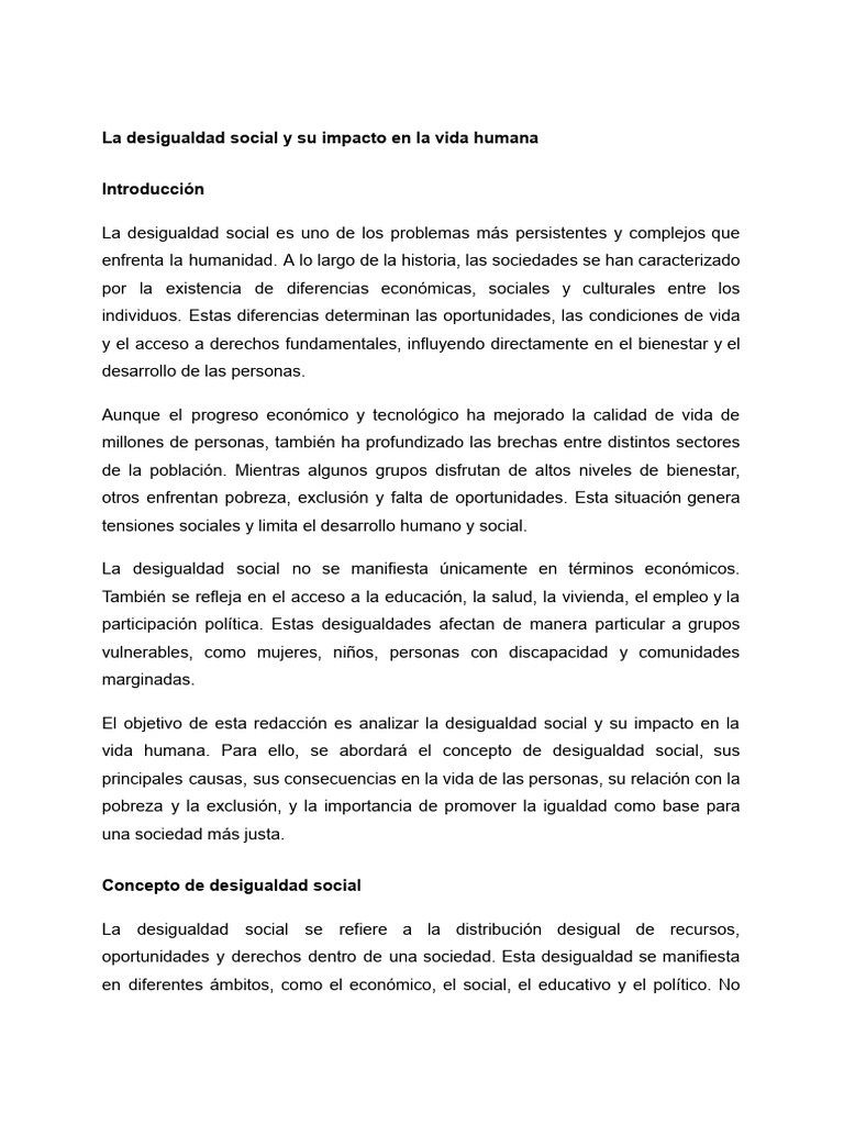 3. La desigualdad social y su impacto en la vida humana | PDF ...