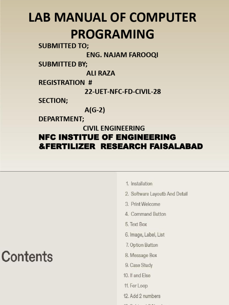 Lab Manual of Computer Programing | PDF