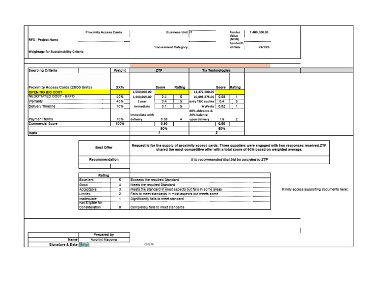 Sourcing Sheet For Proximity Access Cards - Sourcing Sheet | PDF