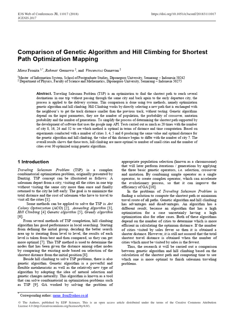 Comparison of Genetic Algorithm and Hill Climbing For Shortest Path ...