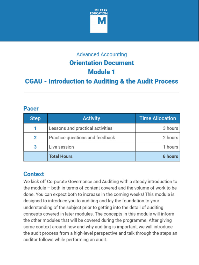 CGAU01-OS Introduction to Auditing & the Audit Process - Orientation ...