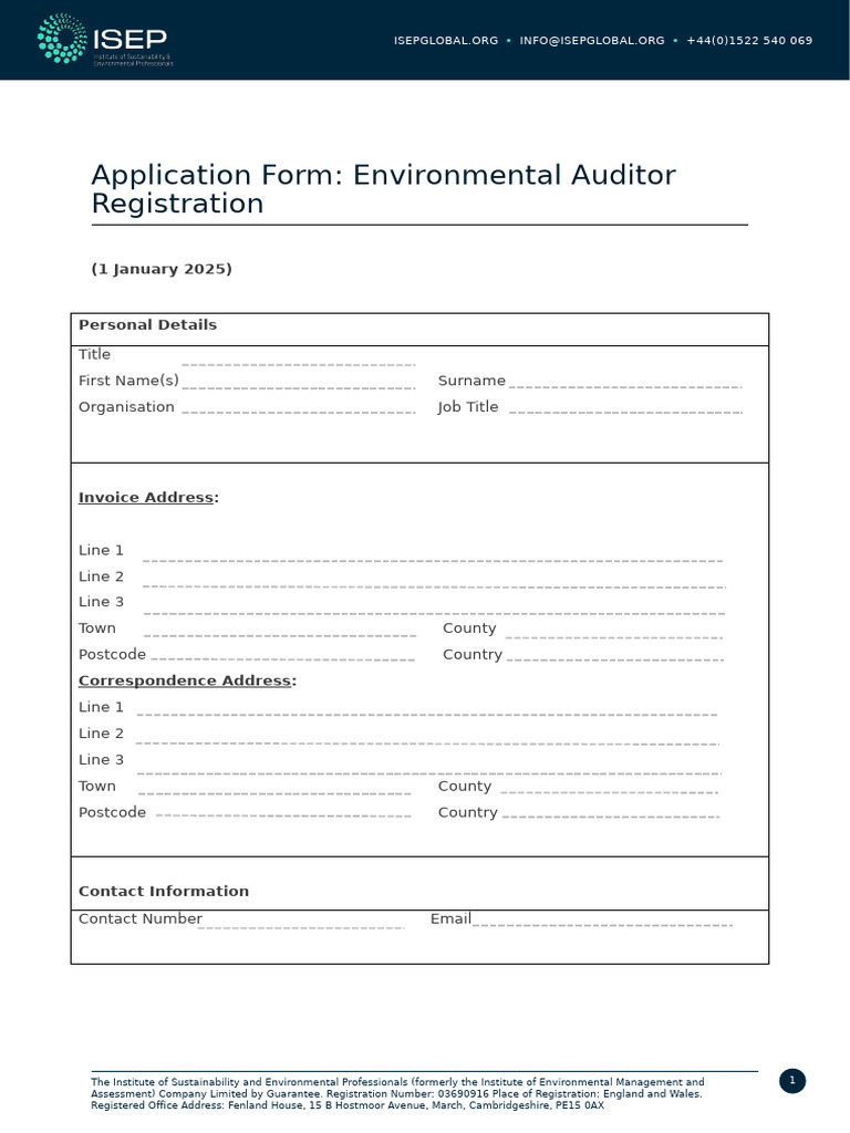 Environmental Auditor Application Form 1 | PDF