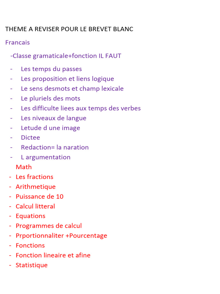 Theme A Reviser Pour Le Brevet Blanc | PDF