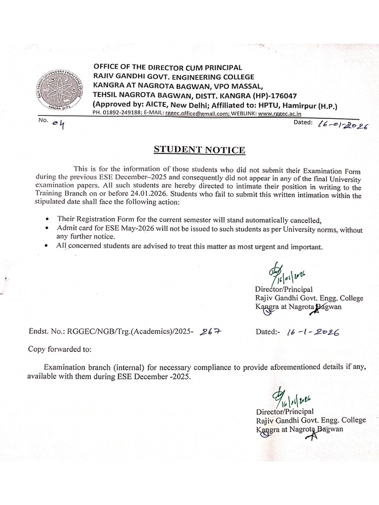 Student Notice For Submit Their Examination Form Dec.-2025 | PDF