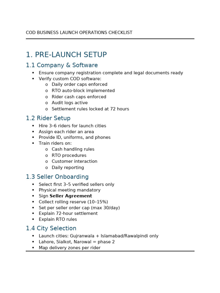 Cod Launch Operations Checklist | PDF