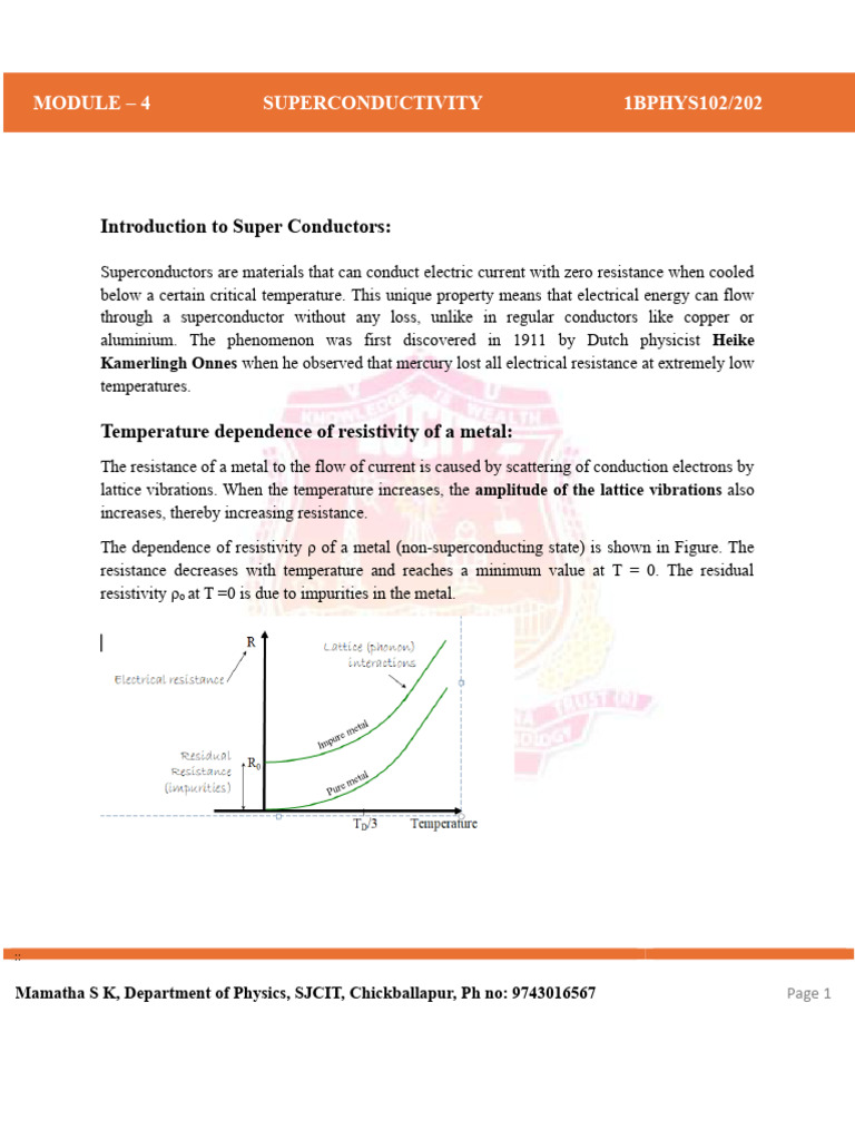 Module 4 Superconductivity Notes | PDF | Superconductivity | Electrical ...