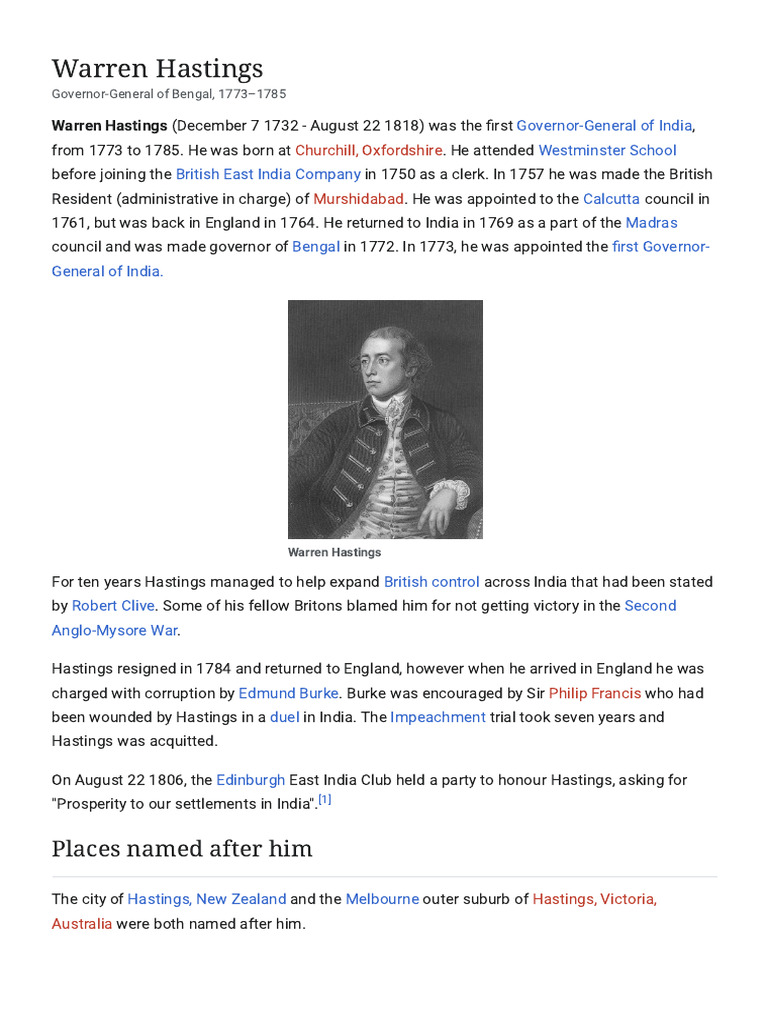 Warren Hastings - Simple English Wikipedia, The Free Encyclopedia | PDF