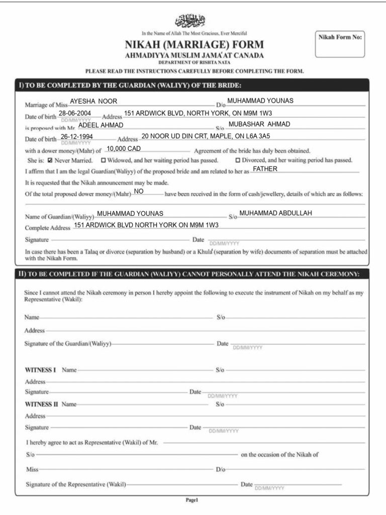 Nikah Form Only | PDF