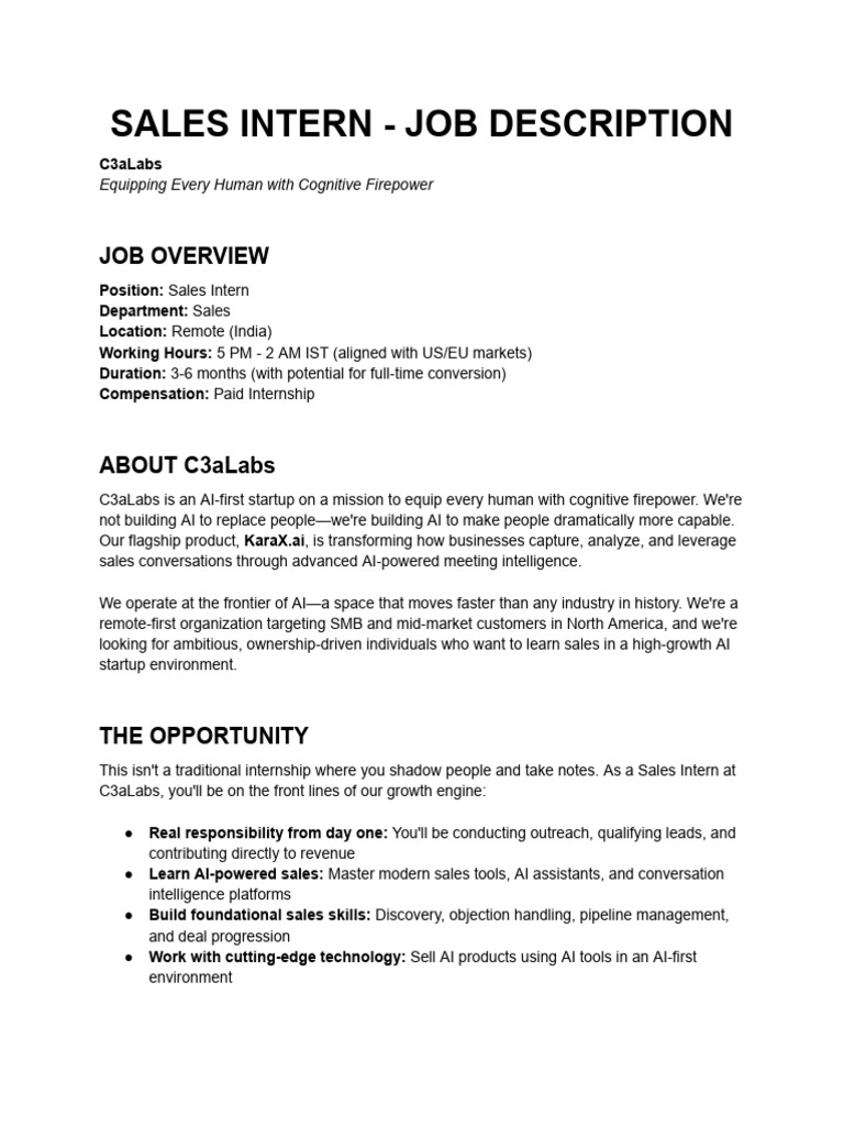Sales Intern - Job Description | PDF | Artificial Intelligence ...